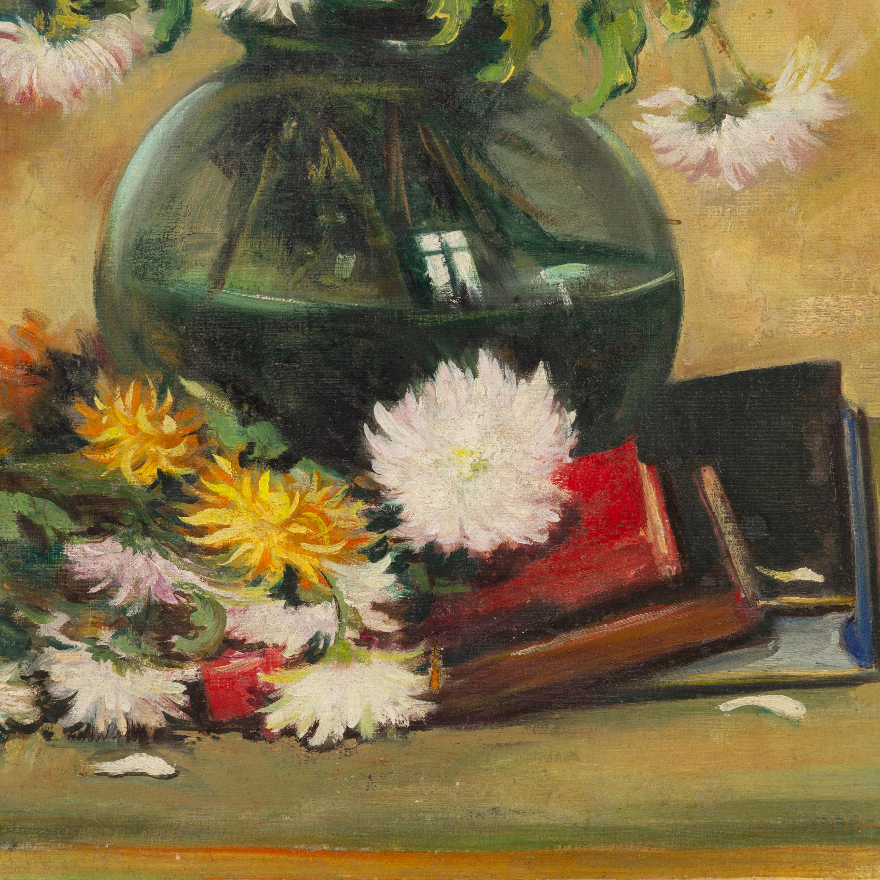 Signed Belgian Flowers Still Life Oil Painting 1930 In Good Condition In Nottingham, GB