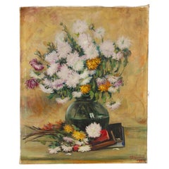 Signed Belgian Flowers Still Life Oil Painting 1930