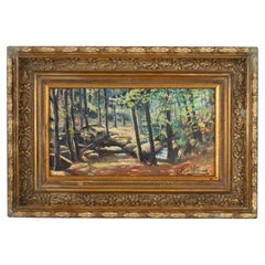 Peinture à l'huile belge de paysage de forêt signée 