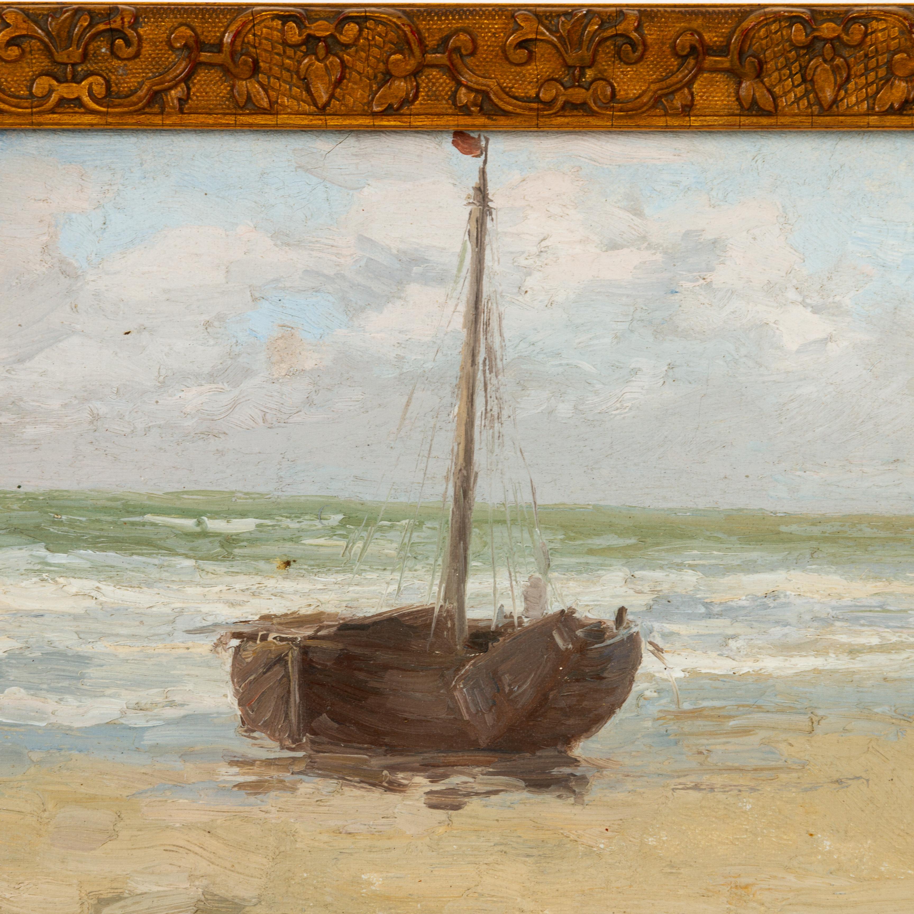 Signed Belgian Nautical Maritime Coastal Landscape Oil Painting In Good Condition In Nottingham, GB