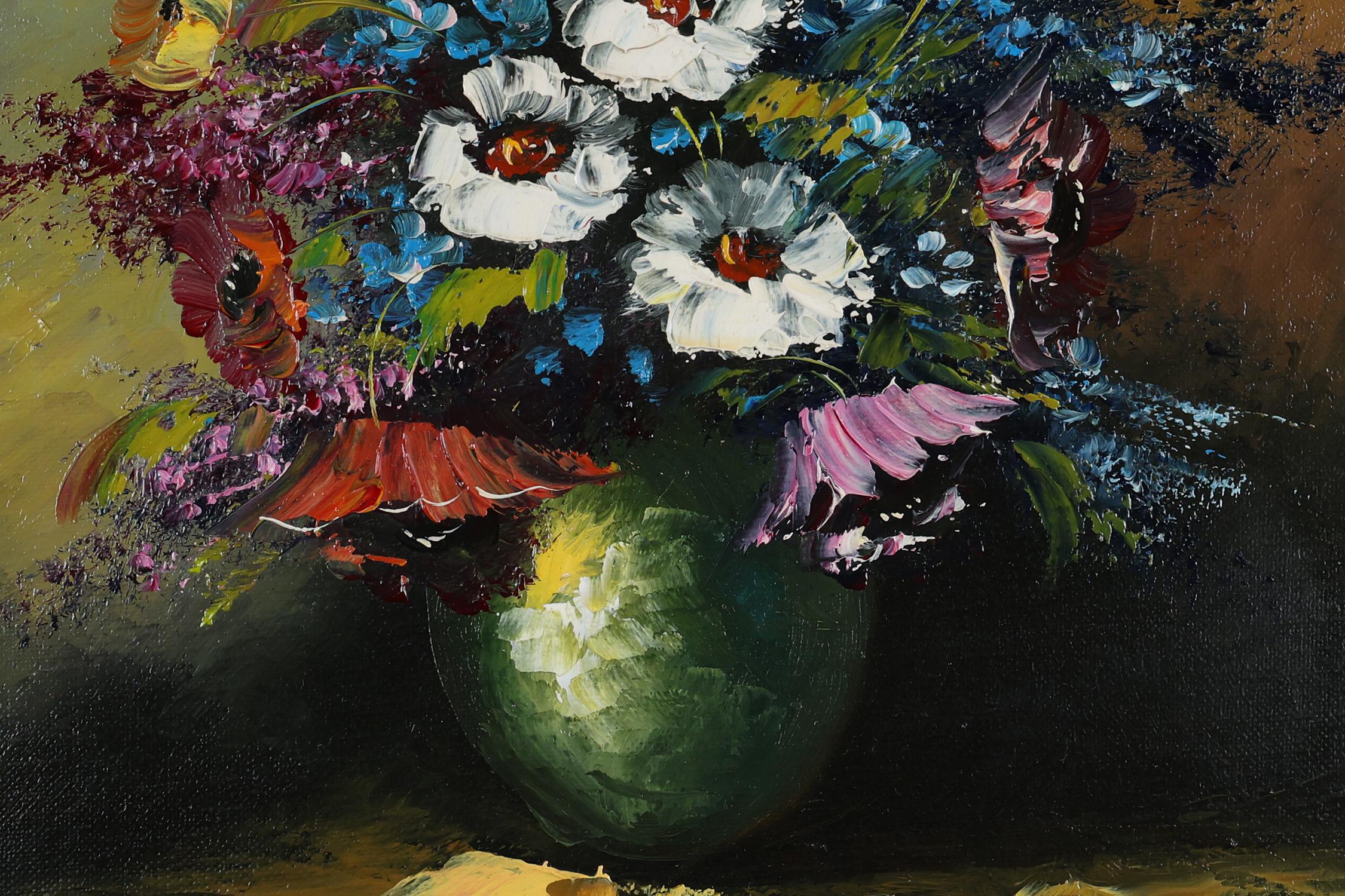 Mid-20th Century Signed Belgian painting of a still life with a bouquet of flowers, ca. 1950 For Sale