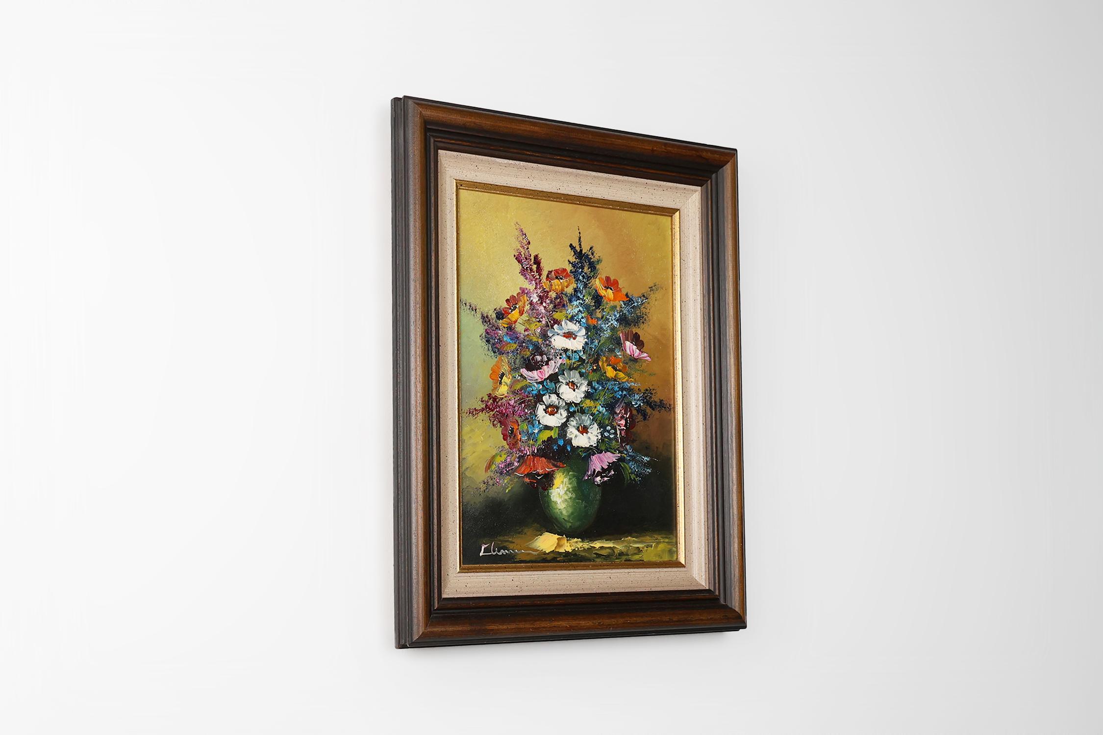 Canvas Signed Belgian painting of a still life with a bouquet of flowers, ca. 1950 For Sale