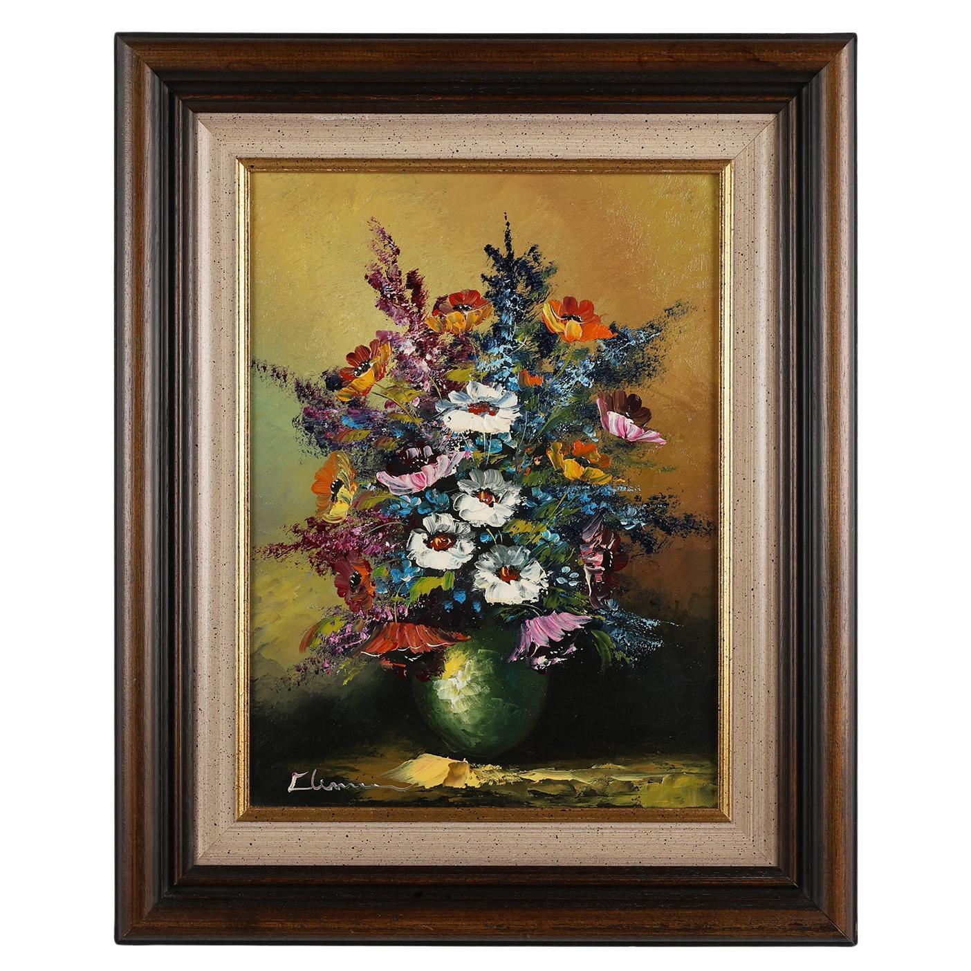 Quadro belga firmato raffigurante una natura morta con un bouquet di fiori, 1950 ca.