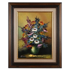 Quadro belga firmato raffigurante una natura morta con un bouquet di fiori, 1950 ca.