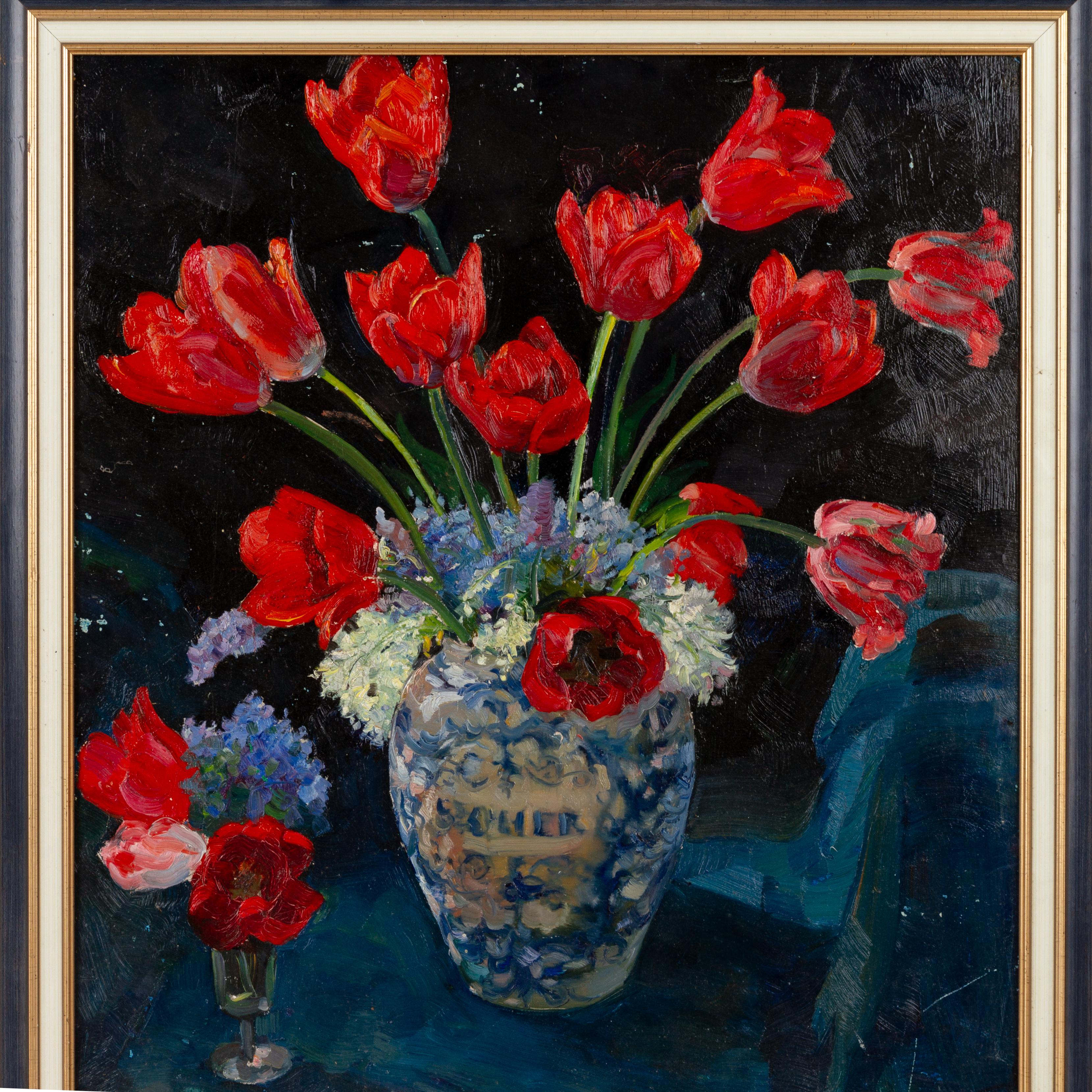 In good condition
From a private collection
Free international shipping
Signed Belgian Still Life Tulips Vase Oil Painting 1947
