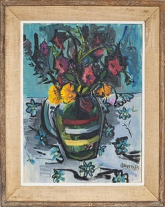 Signé Ben Benn, « Dinner Flowers ». Huile sur toile, vers 1963