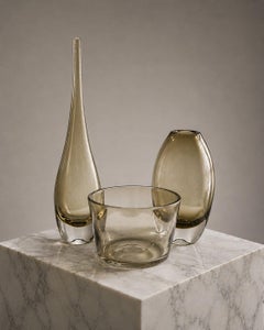 Signiert Bengt Orup für Johansfors Swedish Smoky art glass Vase und Schale - 1950er Jahre