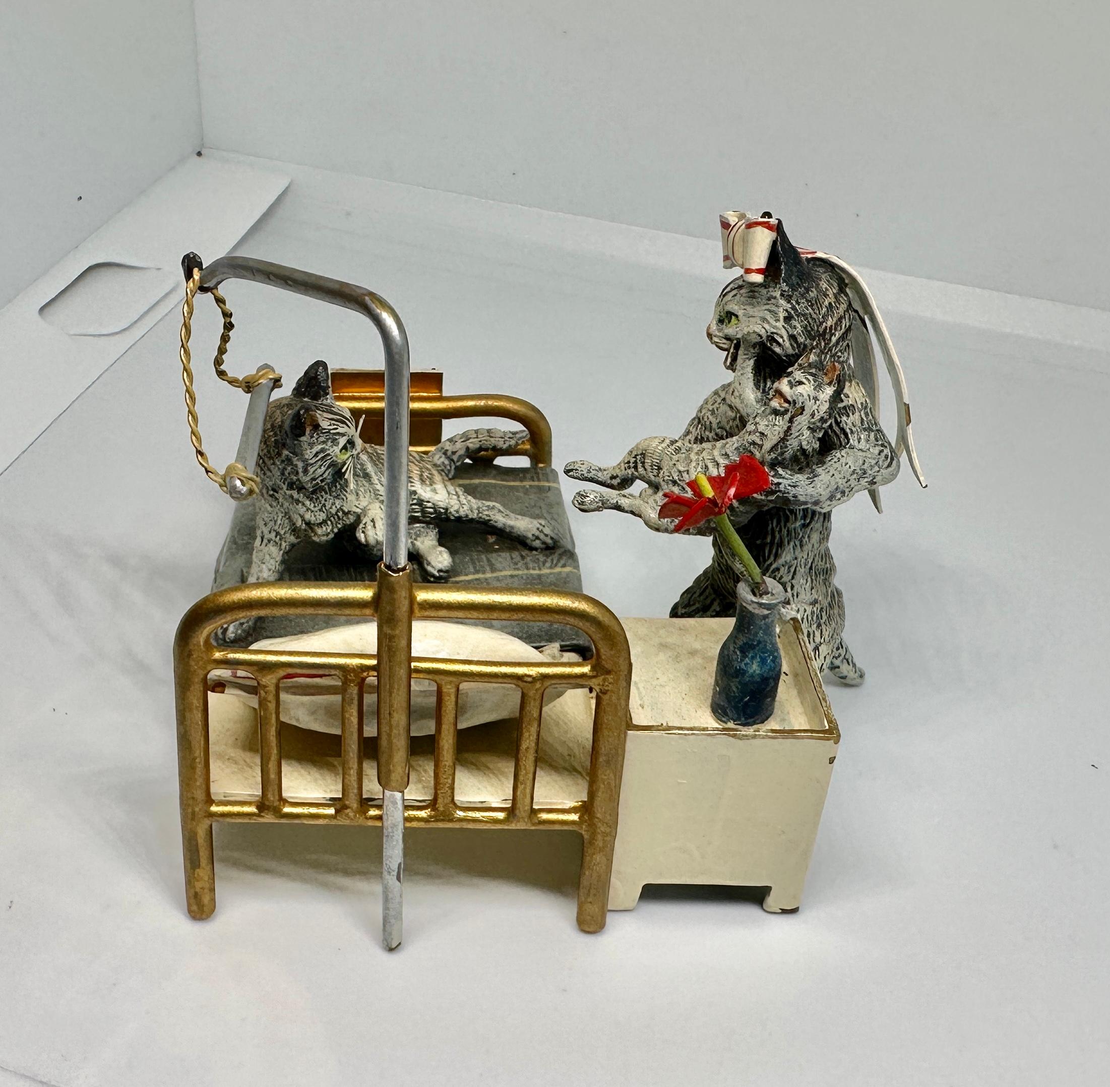 Signierte Bergmann Katze Krankenschwester liefert neugeborenes Kätzchen Seltene österreichische Vienna Bronze im Angebot 4