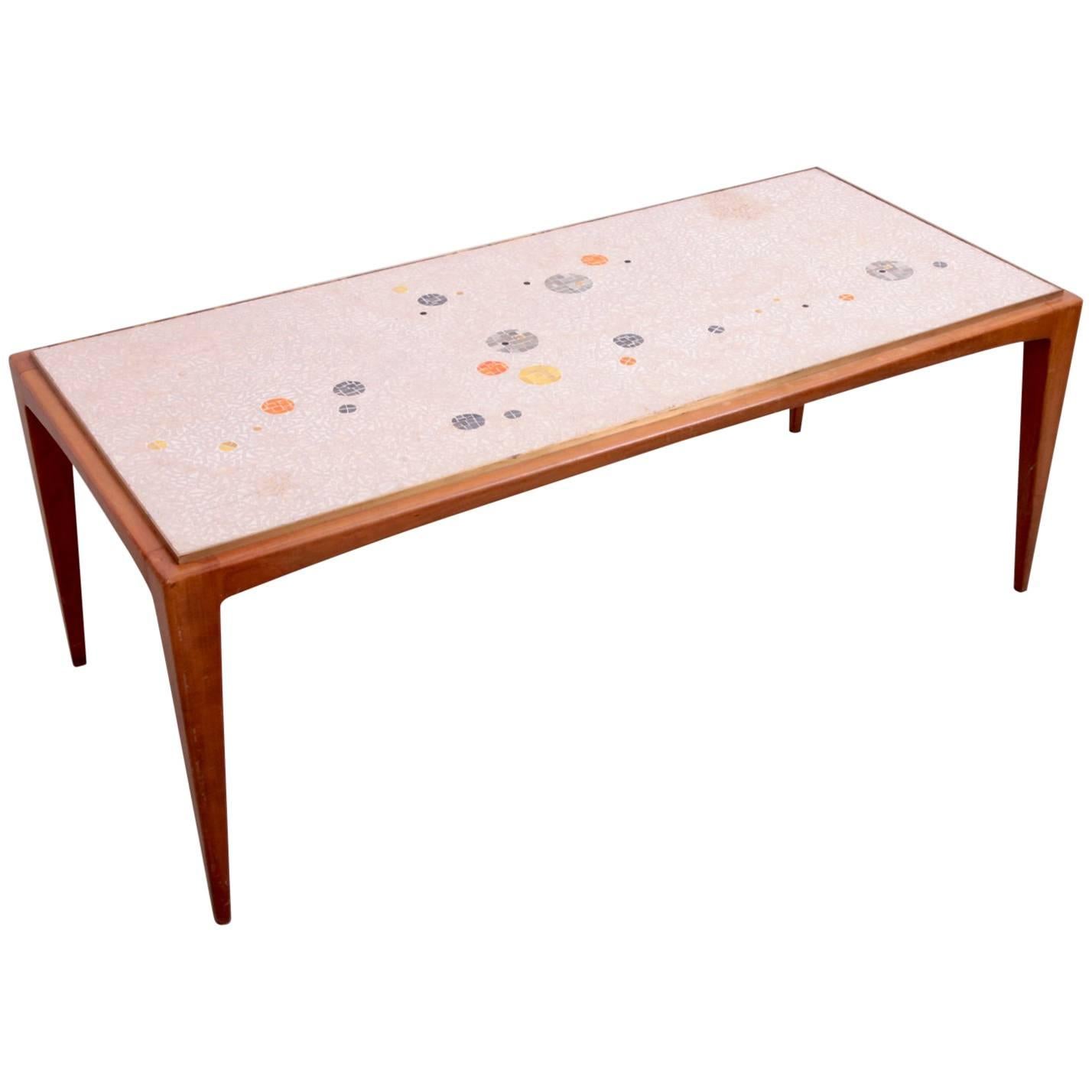 Table basse en mosaïque signée Berthold Muller sur base en bois, Allemagne, 1958