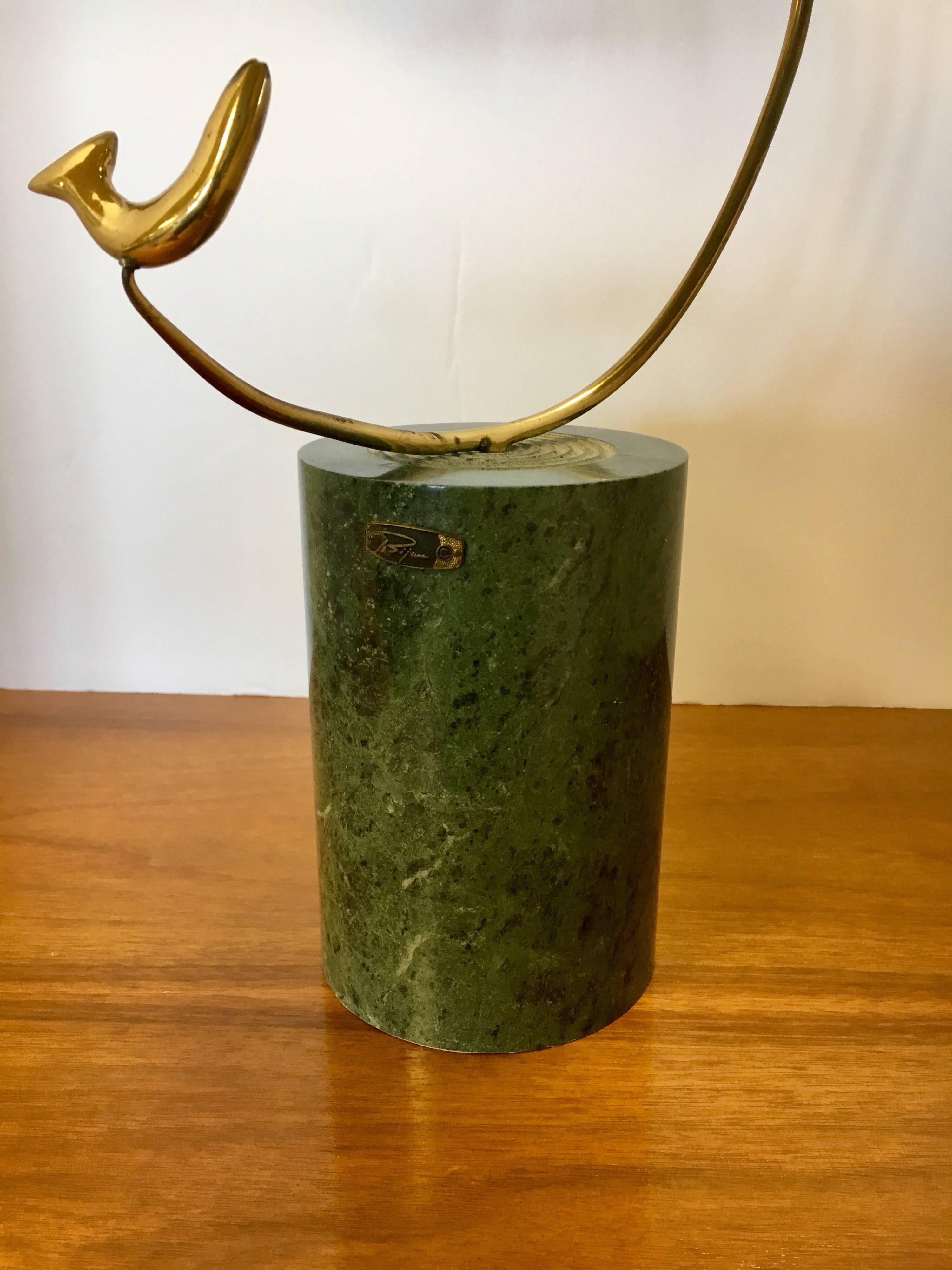 Signed Bijan Sculpture 1970s Marble and Brass Rare 2