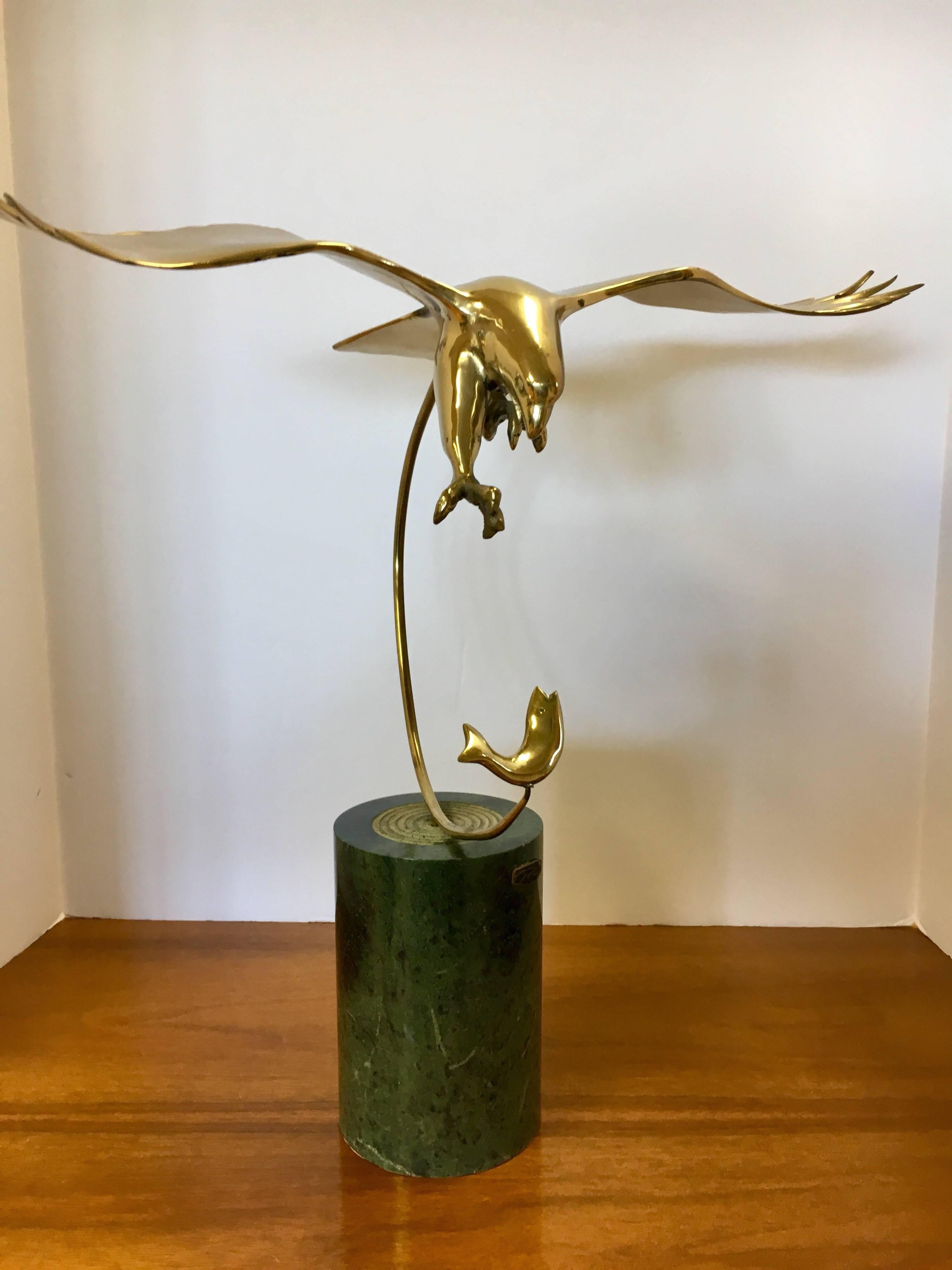 Mid-Century Modern Sculpture signée Bijan en marbre et laiton des années 1970, rare