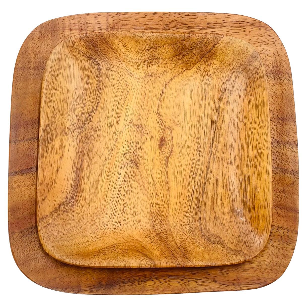 Signed Blair Hawaii Koa Wood Serving Trays, Handcrafted American Modern Pair For Sale
