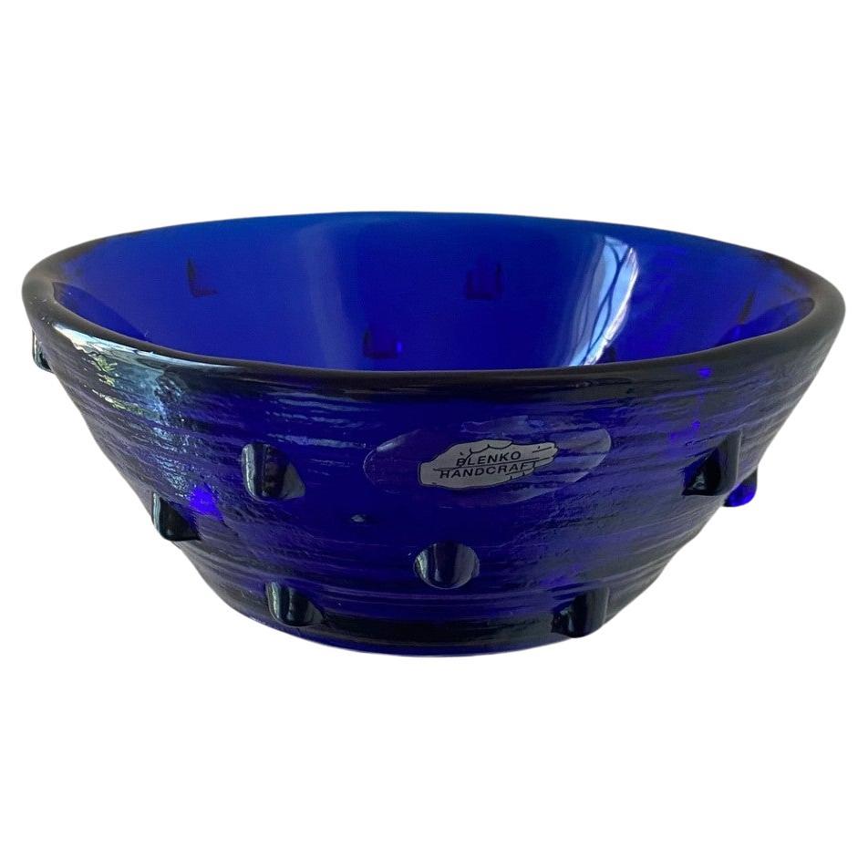 Signed Blenko Cobalt Blue Glass Studded Bowl  For Sale