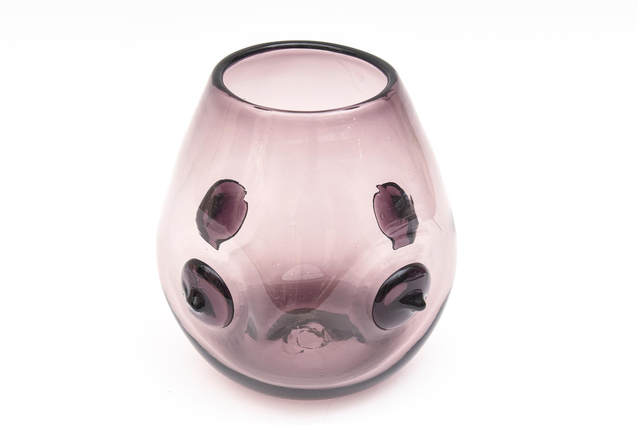 Blown Glass Wayne Husted for Blenko Vintage Rare Purple Glass Vase with Nipple Protrusions For Sale