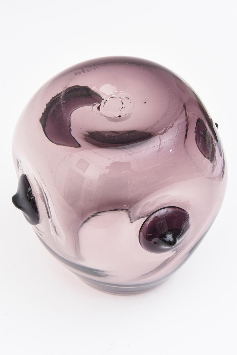 Wayne Husted for Blenko Vintage Rare Purple Glass Vase with Nipple Protrusions For Sale at 1stDibs