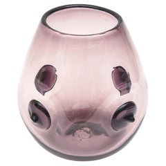 Signed Blenko Rare Purple Glass Vase/ Vessel with Nipple Protrusions Vintage