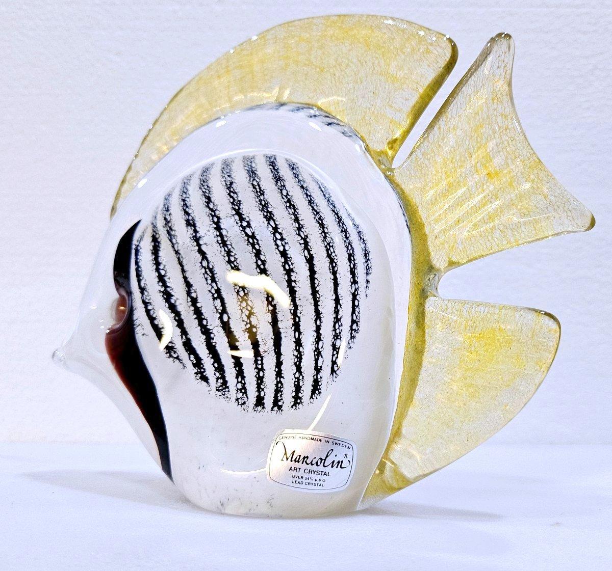 Closed Sale Sculpture de poisson en verre soufflé signée Josef Marcolin, avec étiquette d'origine en vente 2
