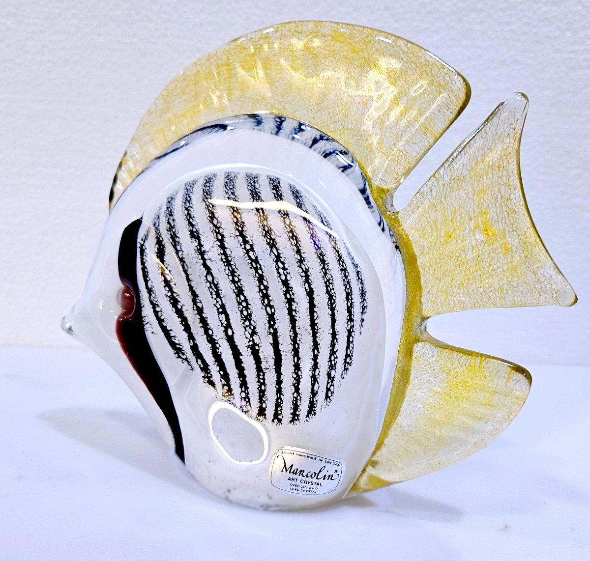 Closed Sale Sculpture de poisson en verre soufflé signée Josef Marcolin, avec étiquette d'origine en vente 3