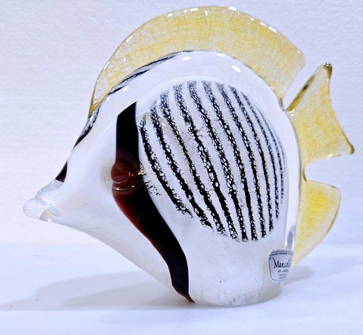 20ième siècle Closed Sale Sculpture de poisson en verre soufflé signée Josef Marcolin, avec étiquette d'origine en vente