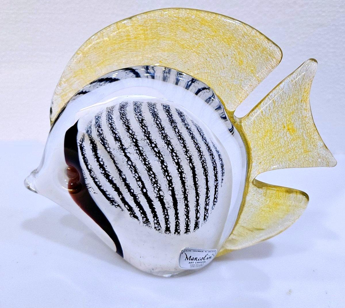 Closed Sale Sculpture de poisson en verre soufflé signée Josef Marcolin, avec étiquette d'origine en vente 1