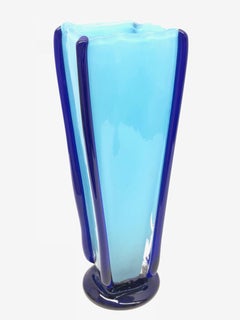 Signed Blue Bohemian Art Glass Vase Mid-Century Modern by Jiri Suhajek Design