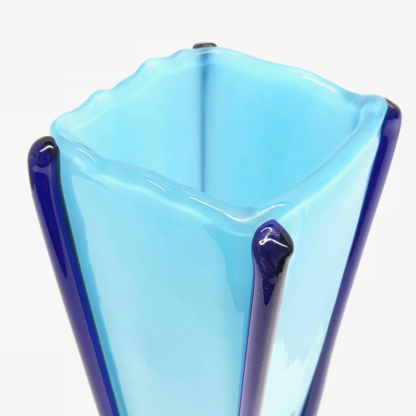 Hand-Crafted Signed Blue Bohemian Art Glass Vase Mid-Century Modern by Jiri Suhajek Design