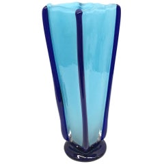 Signed Blue Bohemian Art Glass Vase Mid-Century Modern by Jiri Suhajek Design