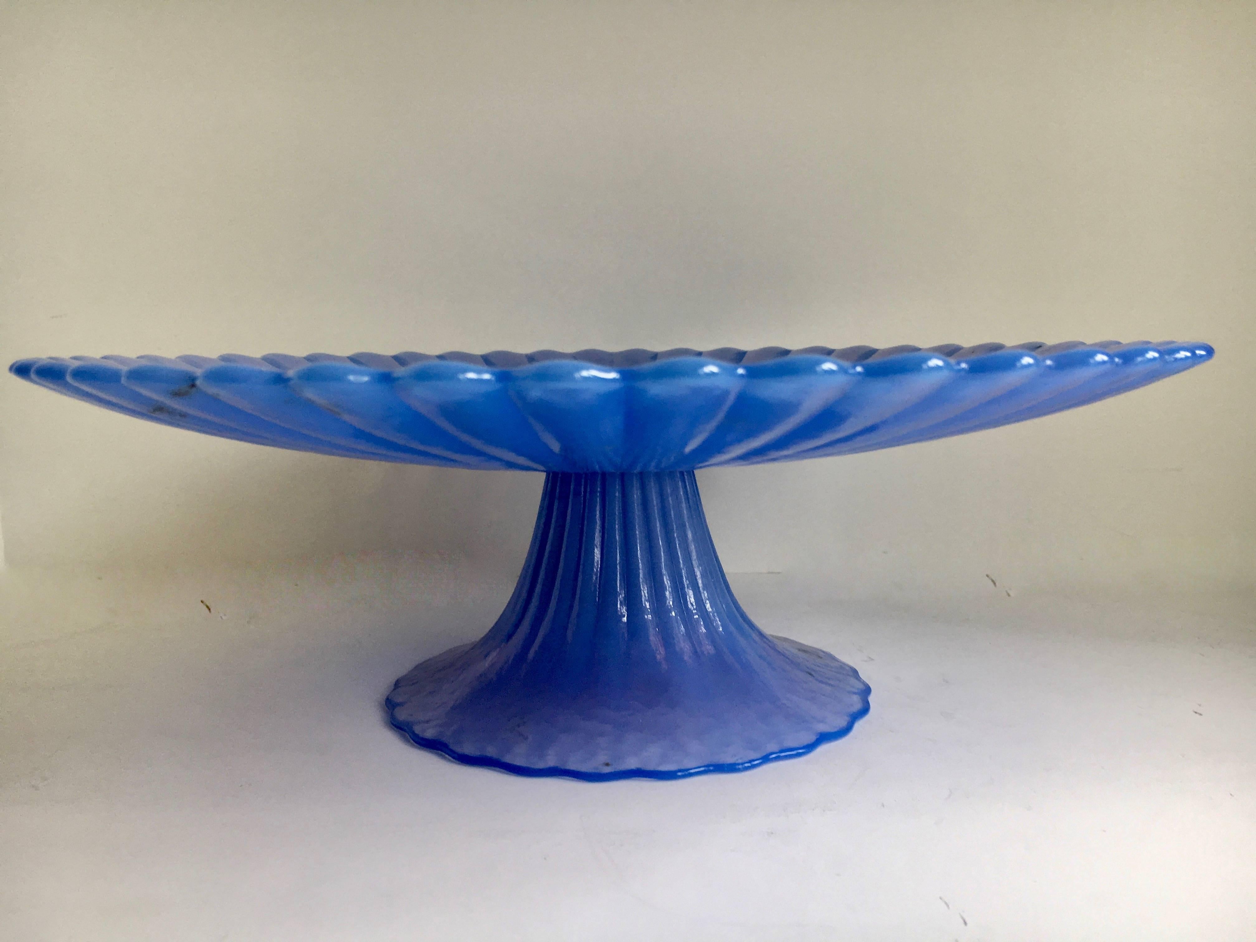 Italian Signed Blue Murano Cake Pedestal Plate
