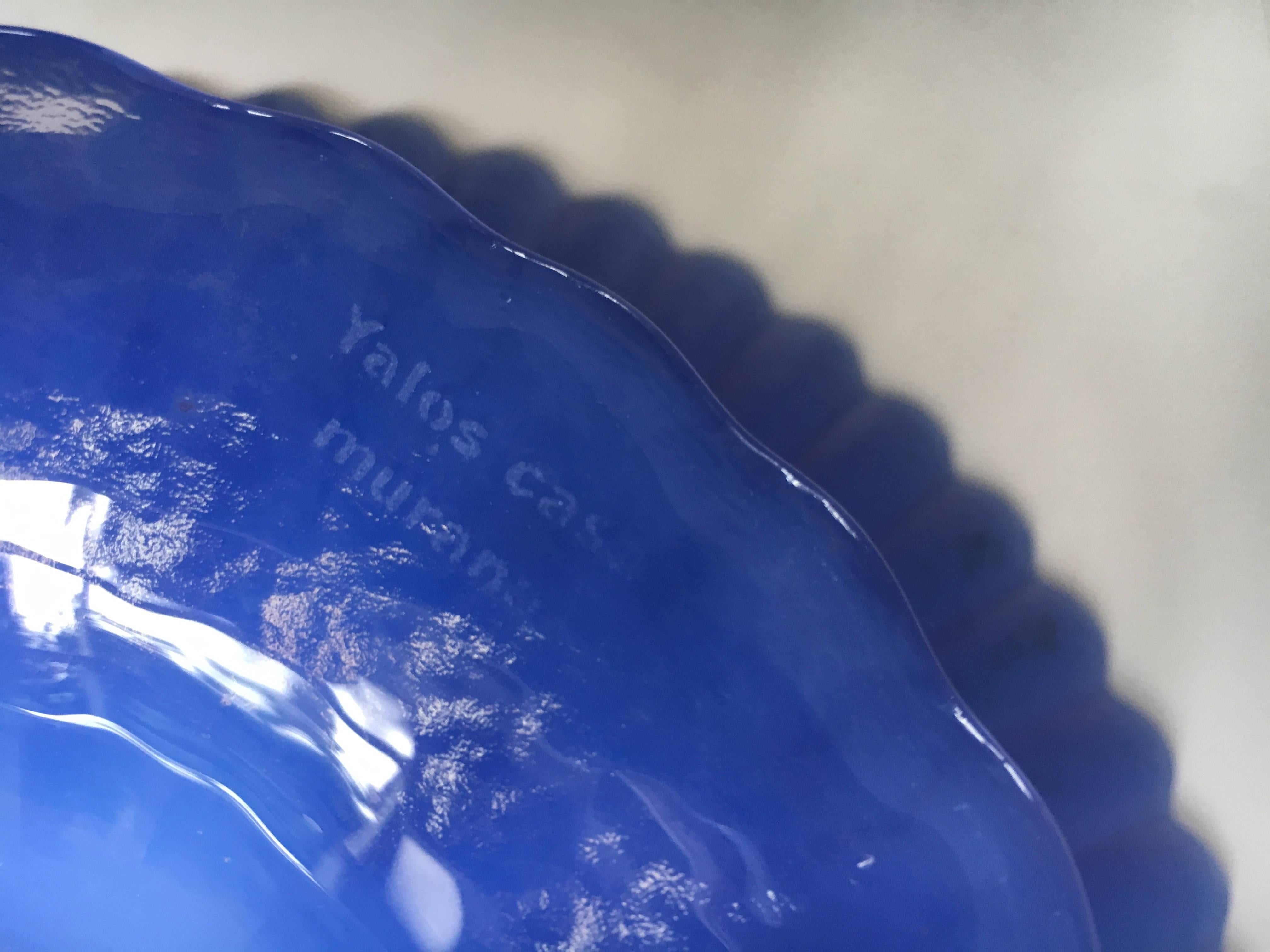 20th Century Signed Blue Murano Cake Pedestal Plate