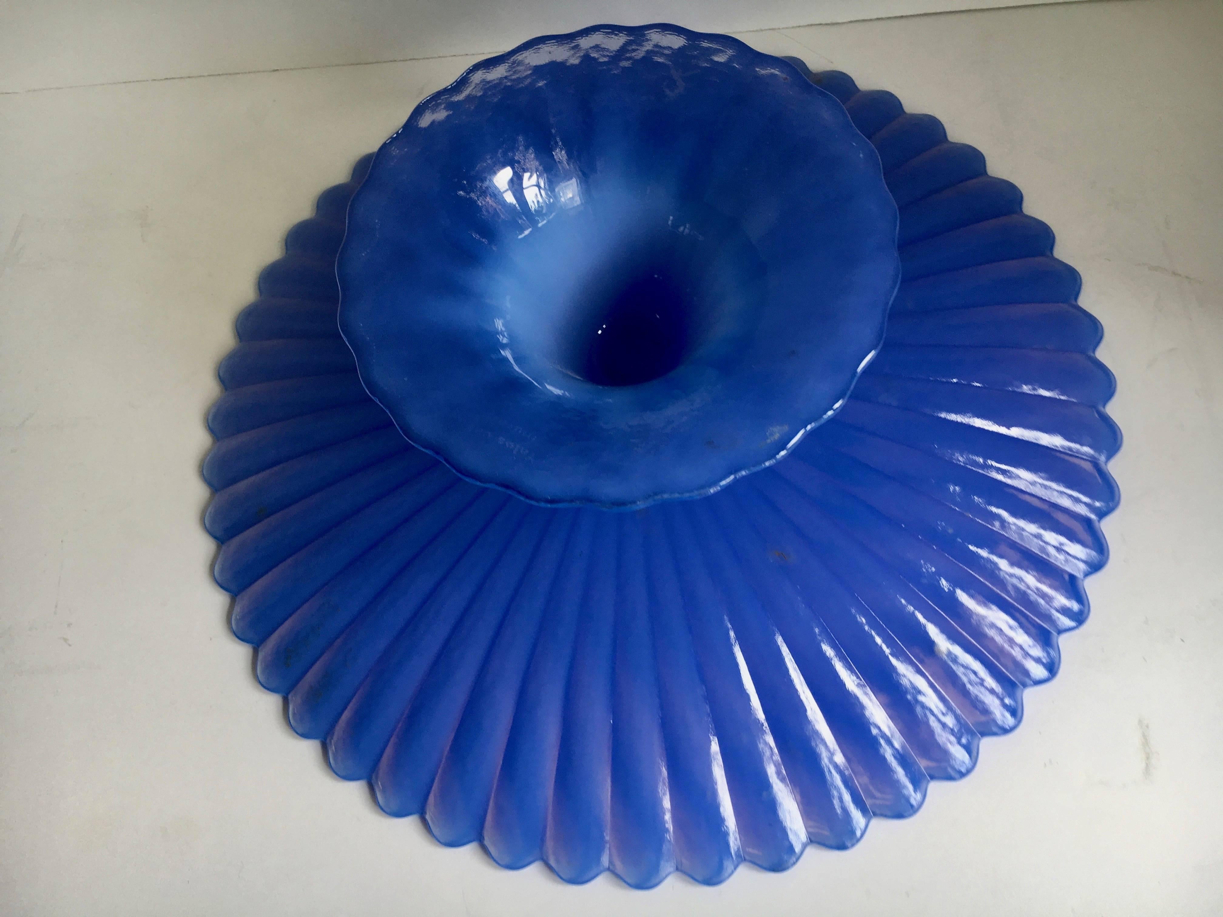 Murano Glass Signed Blue Murano Cake Pedestal Plate