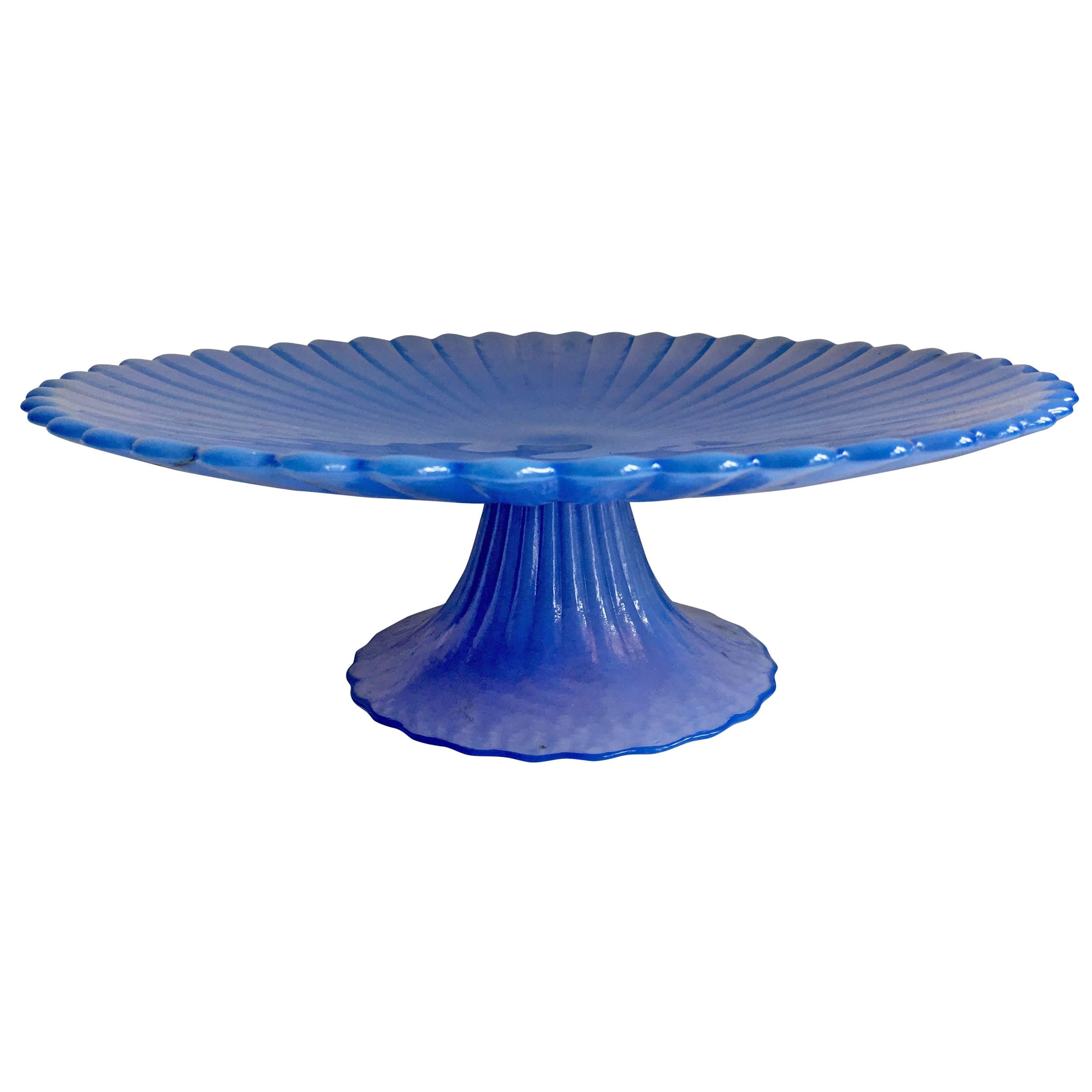 Signed Blue Murano Cake Pedestal Plate