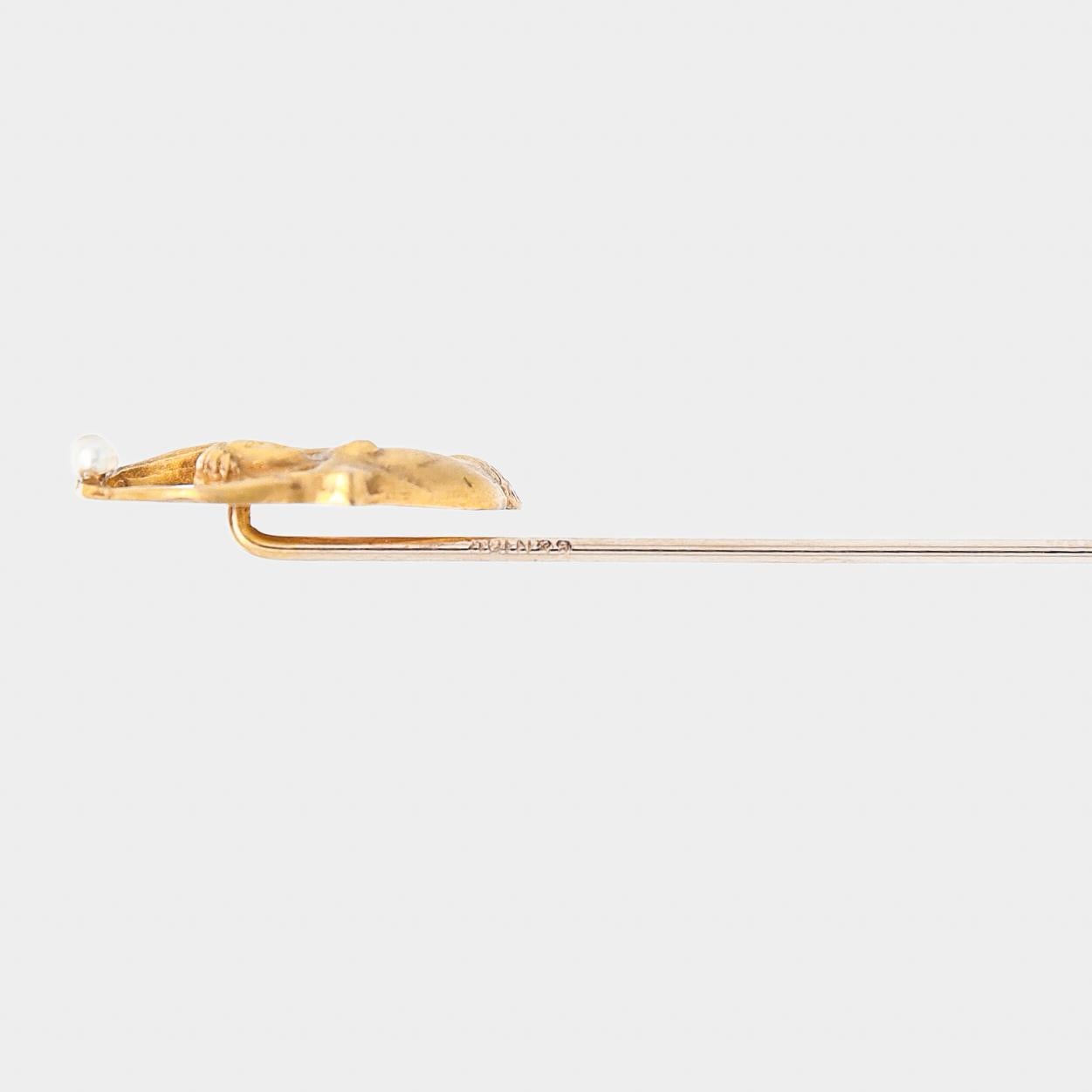 Signed B&N 10K Gold & Pearl Figural Mermaid Stickpin 5