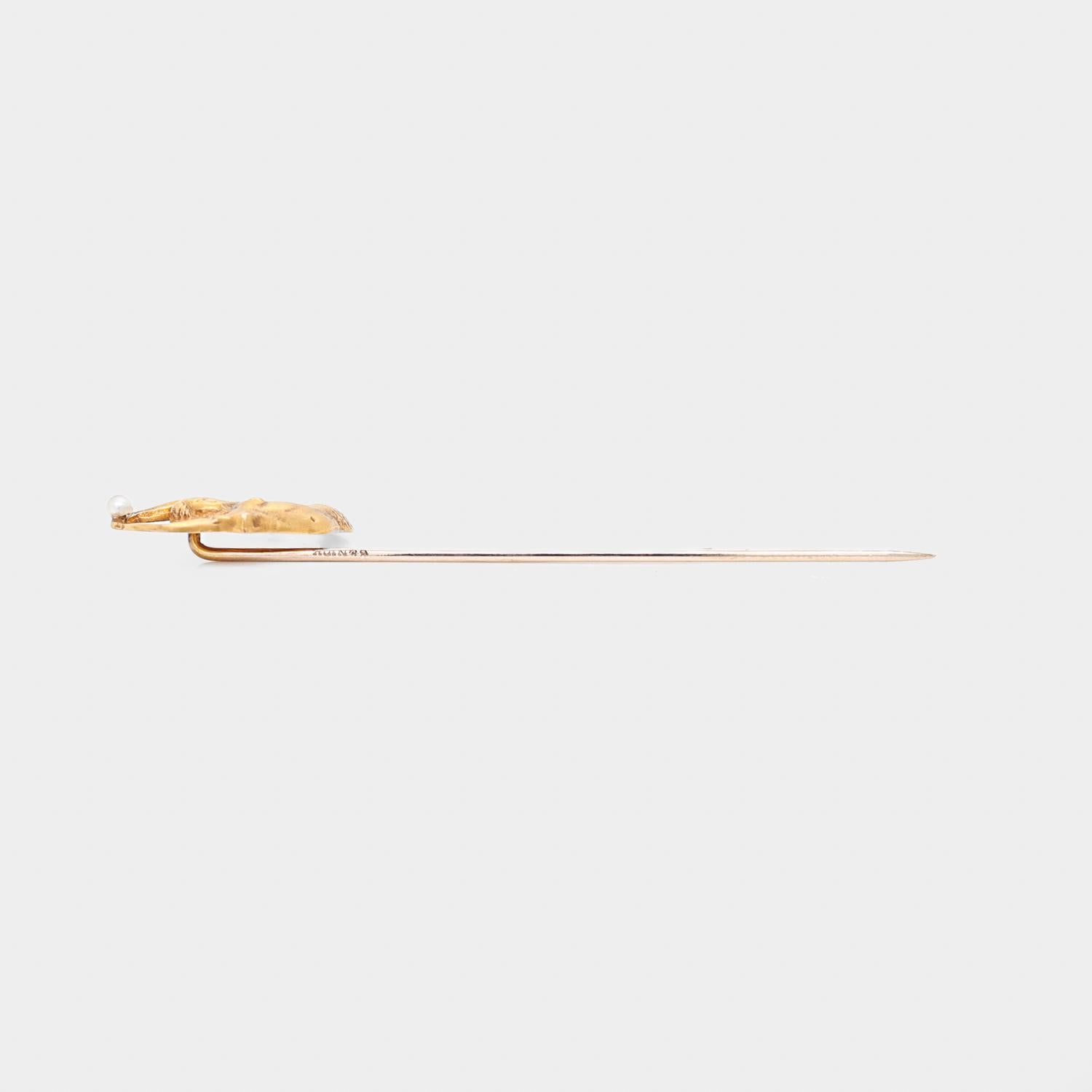 Women's or Men's Signed B&N 10K Gold & Pearl Figural Mermaid Stickpin