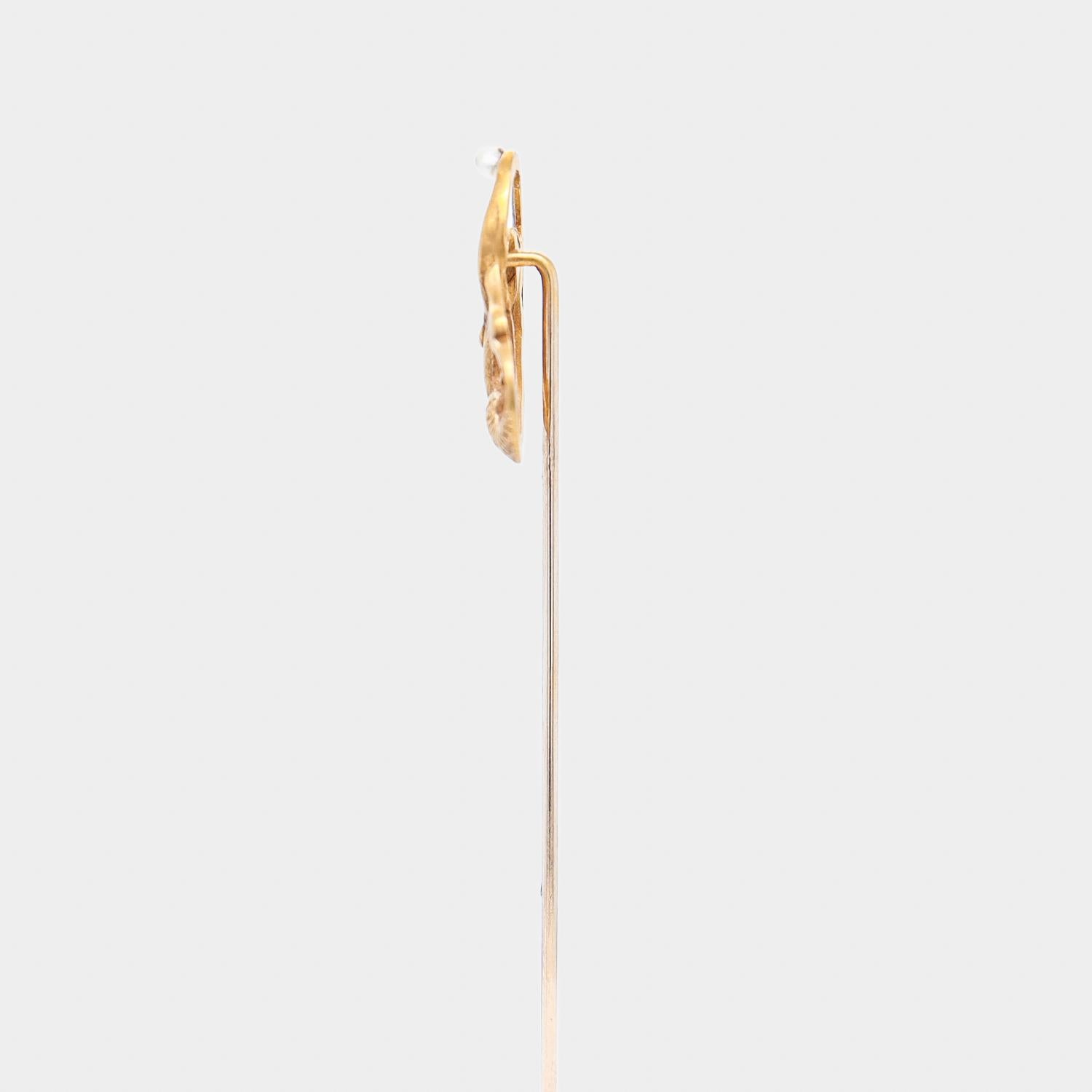 Signed B&N 10K Gold & Pearl Figural Mermaid Stickpin 1