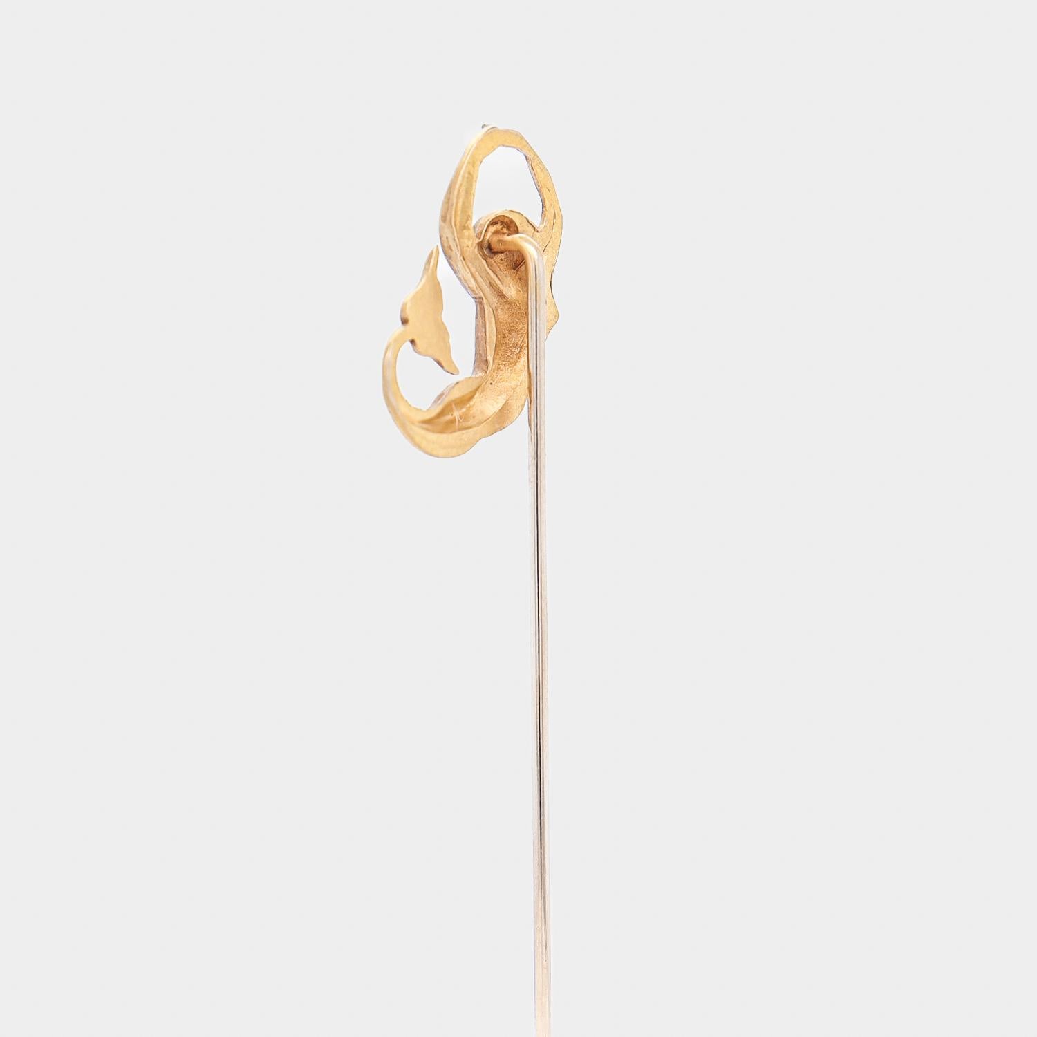 Signed B&N 10K Gold & Pearl Figural Mermaid Stickpin 2