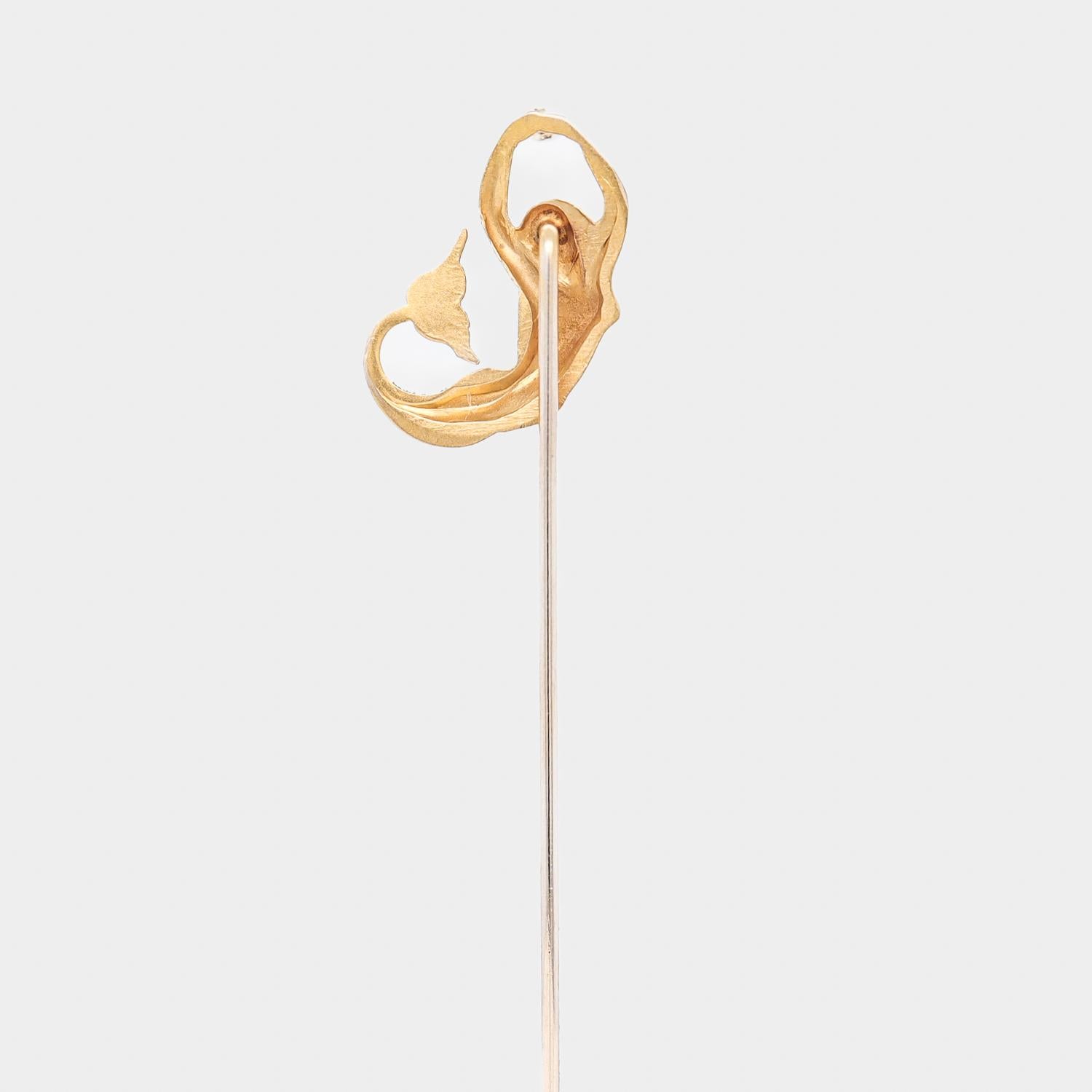 Signed B&N 10K Gold & Pearl Figural Mermaid Stickpin 3