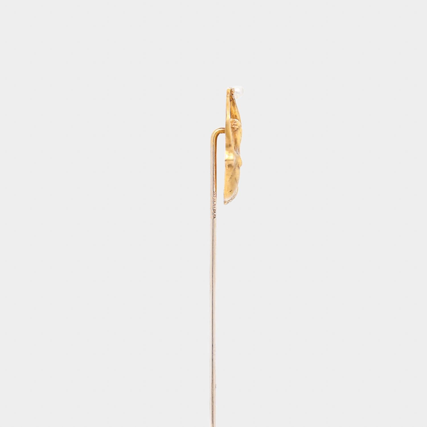 Signed B&N 10K Gold & Pearl Figural Mermaid Stickpin 4