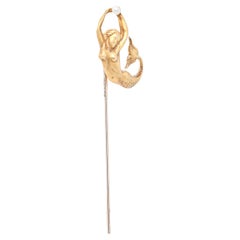 Signed B&N 10K Gold & Pearl Figural Mermaid Stickpin