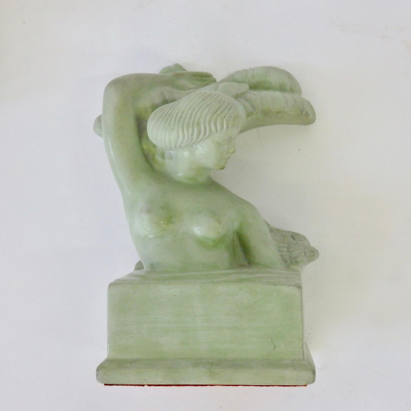 American Signed Bob McKnight Art Deco Green Plaster Bookends For Sale