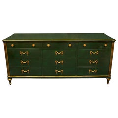 Signed Bodart Louis XVI Style Green Lacquered Triple Dresser