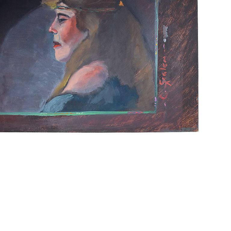 American Signed Bohemian Landscape Portrait Painting of a Hippie Woman For Sale