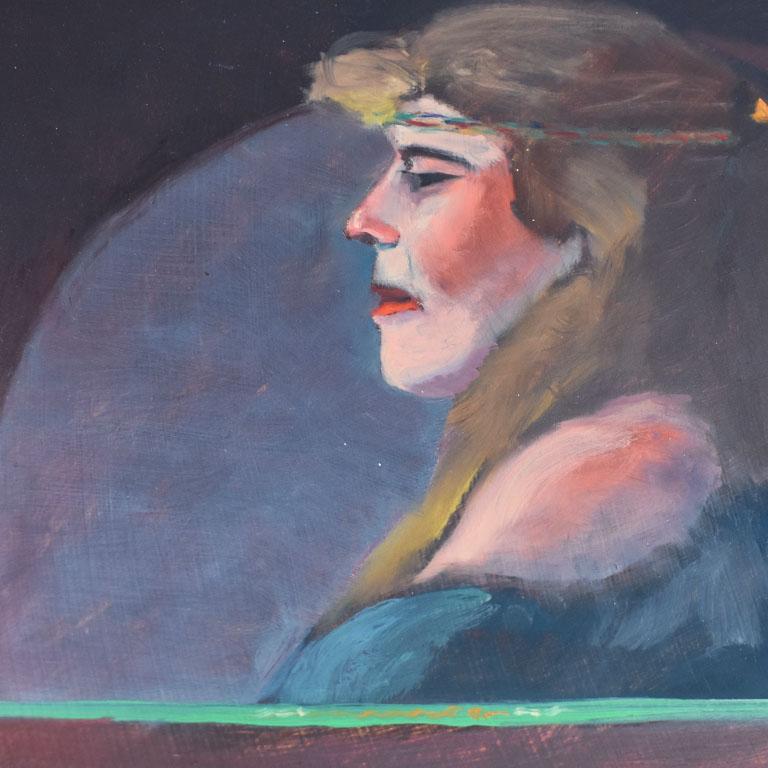 Signed Bohemian Landscape Portrait Painting of a Hippie Woman For Sale 1