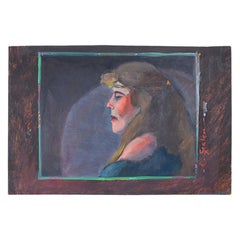 Signed Bohemian Landscape Portrait Painting of a Hippie Woman