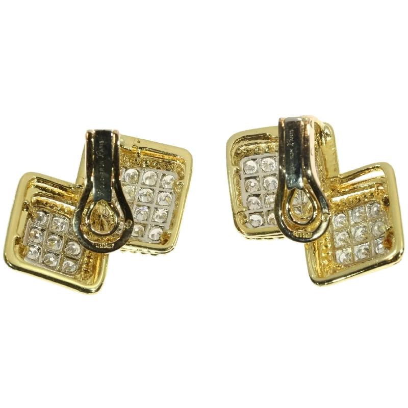 Women's Signed Boucheron Paris Estate 3.60 Carat Diamond Earclips Gold and Platinum For Sale