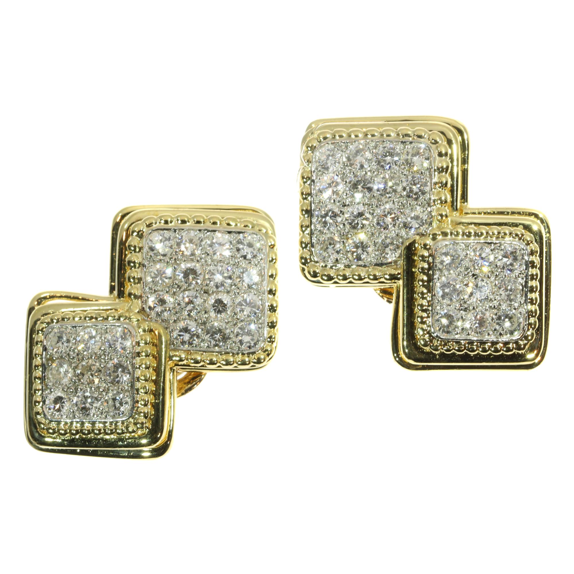 Signed Boucheron Paris Estate 3.60 Carat Diamond Earclips Gold and Platinum For Sale