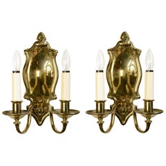 Signed Bradley and Hubbard Colonial Revival Brass Sconce Pair