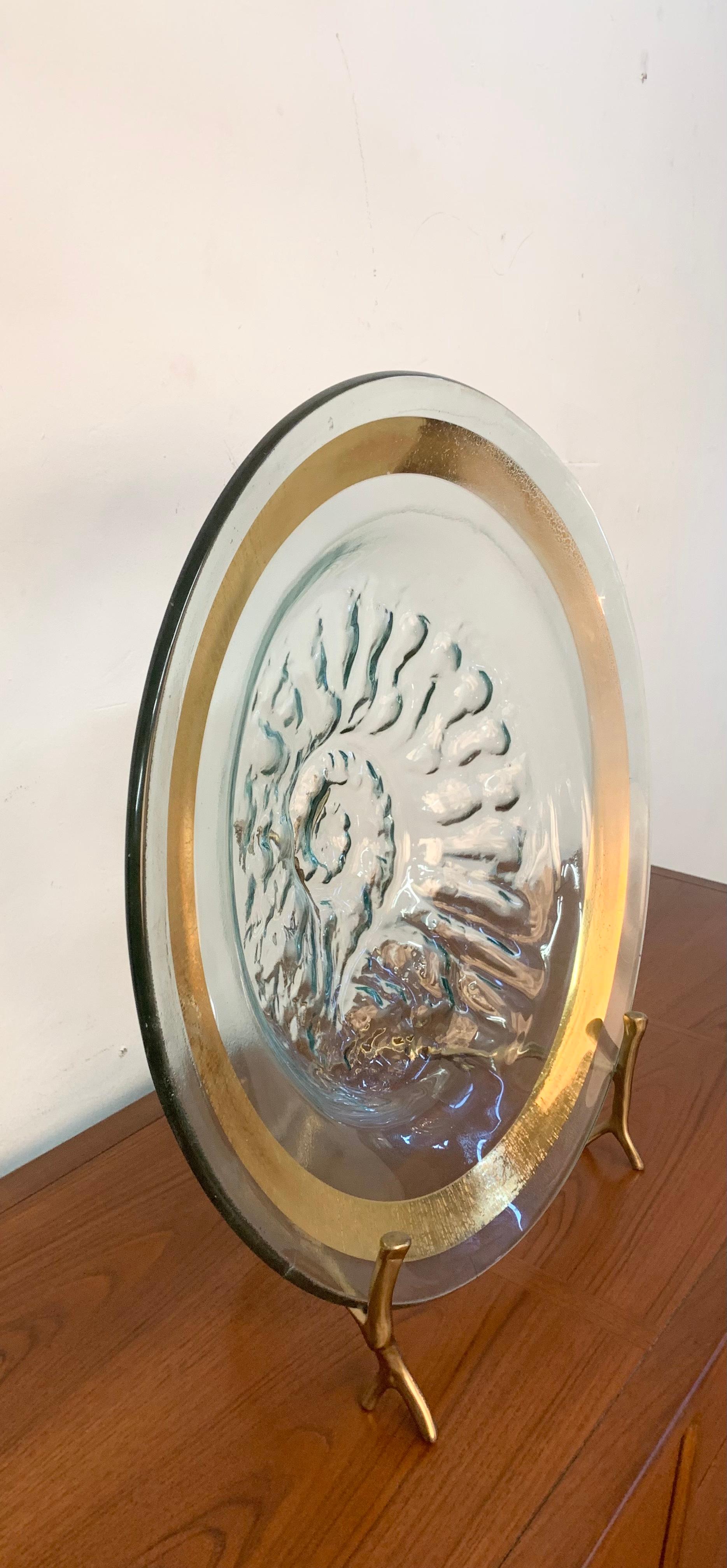 Signed Brass and Glass Platter with Stand For Sale 5