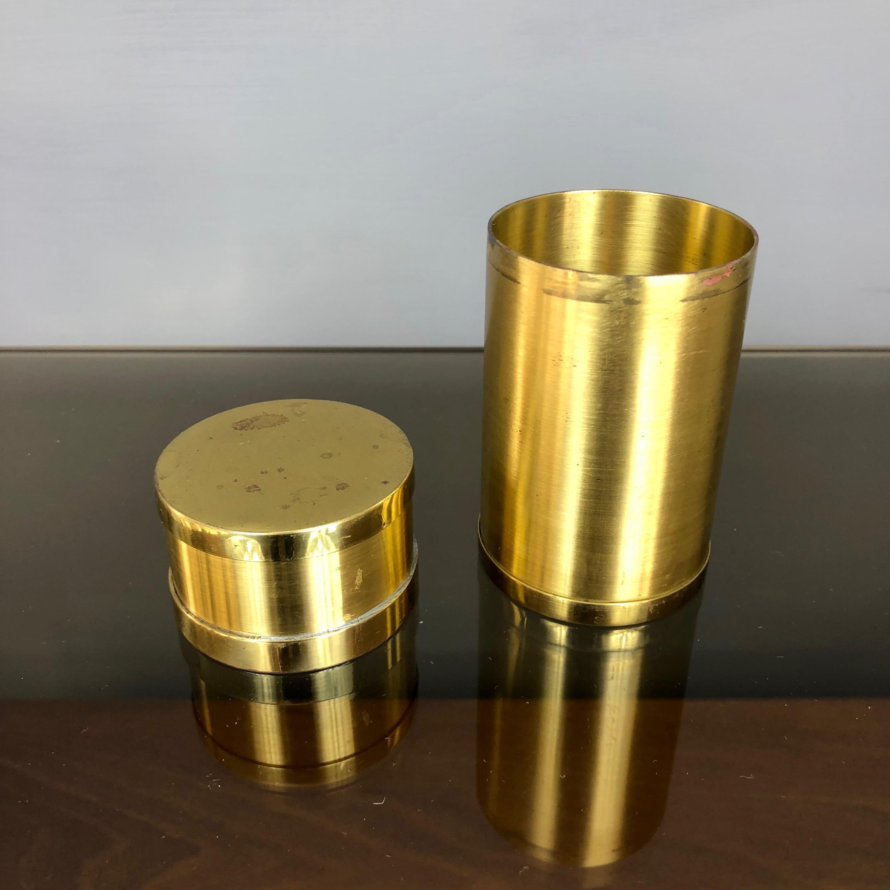 Brass box made by the Italian designer Gabriella Crespi, signature engraved on the bottom. Italy, circa 1970.
The photos show the brass condition, fair considering its age.