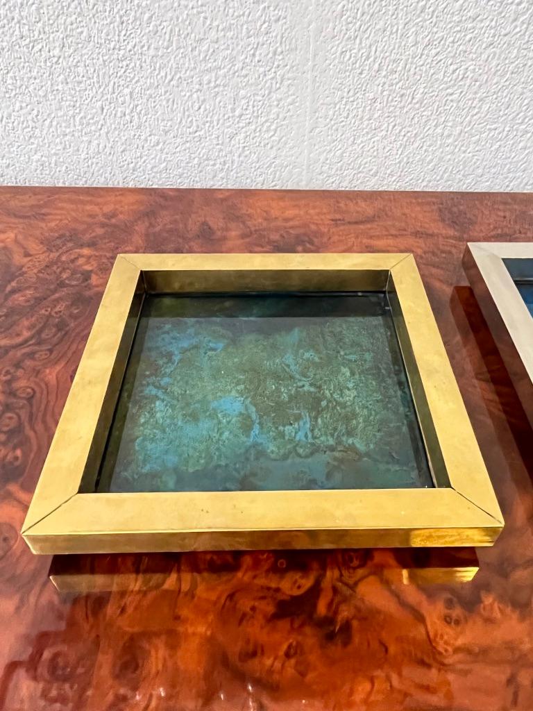 Late 20th Century Signed Brass, Chrome & Decorative Glass Stacking Trays by Romeo Rega, 1970s For Sale