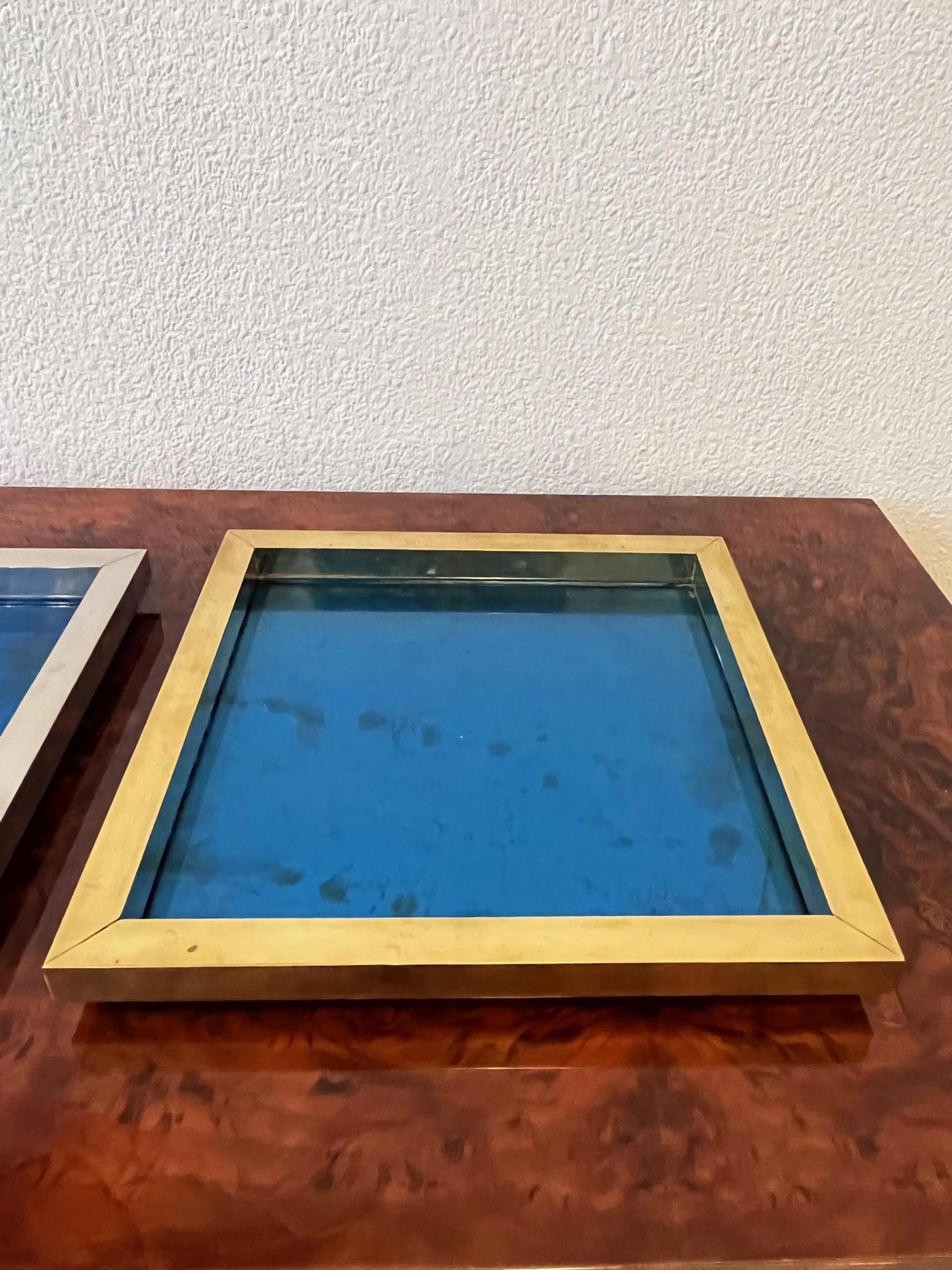 Signed Brass, Chrome & Decorative Glass Stacking Trays by Romeo Rega, 1970s For Sale 2